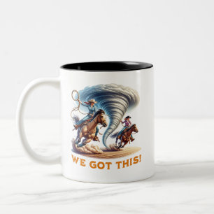 Caneca De Café Em Dois Tons Garotas-Vacas Ropando Tornado "Nós Temos Isto!"
