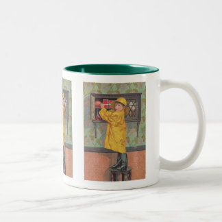 Caneca De Café Em Dois Tons Garoto no Raincoat