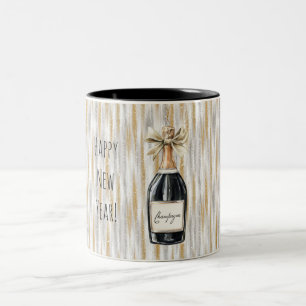 Caneca De Café Em Dois Tons Garrafa de Champanhe Listras Prata Dourado Ano Nov