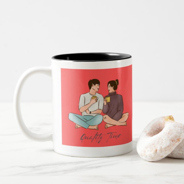 Caneca De Café Em Dois Tons gastar tempos de qualidade (Com Donut)