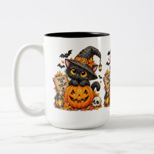 Caneca De Café Em Dois Tons Gata Bruxa Preta Fofa em Abóbora Halloween Doces o