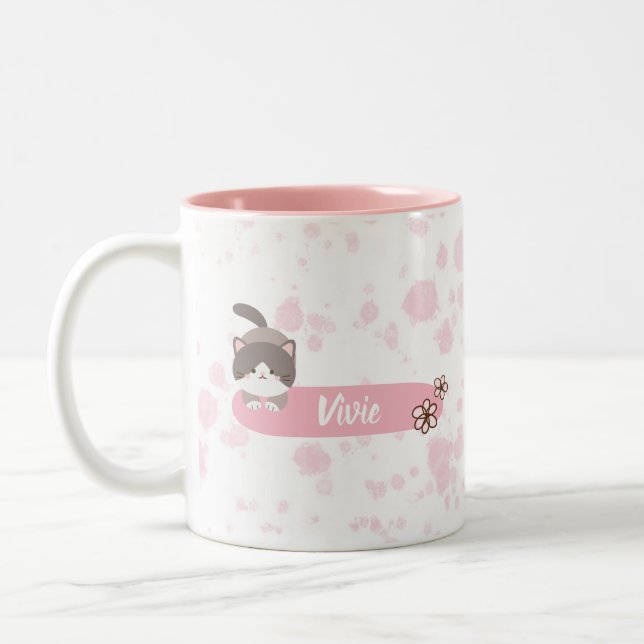 Caneca De Café Em Dois Tons Gata da Primavera Personalizada (Esquerda)
