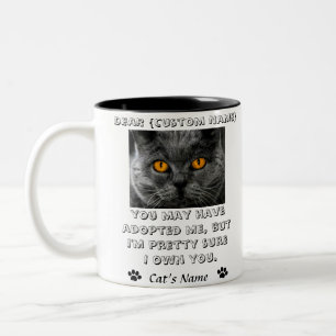 Caneca De Café Em Dois Tons gata engraçada, foto e nome do gato personalizado