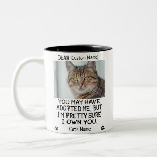 Caneca De Café Em Dois Tons gata engraçada, foto e nome do gato personalizado