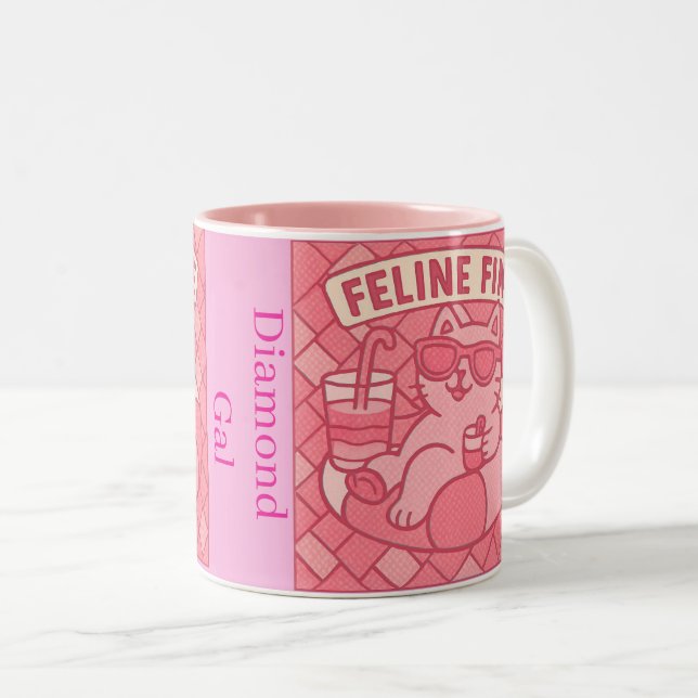 Caneca De Café Em Dois Tons gata fina com diamante (Frente Esquerda)