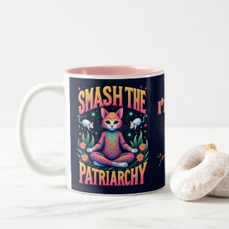 Caneca De Café Em Dois Tons Gatinha Feminista Psicodélica Personalizada