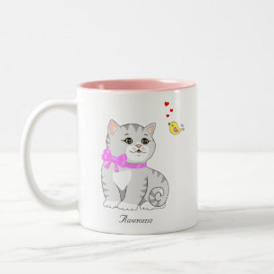 Caneca De Café Em Dois Tons Gatinho Atigrado Fofo em Branco