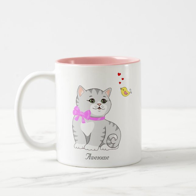 Caneca De Café Em Dois Tons Gatinho Atigrado Fofo em Branco (Esquerda)