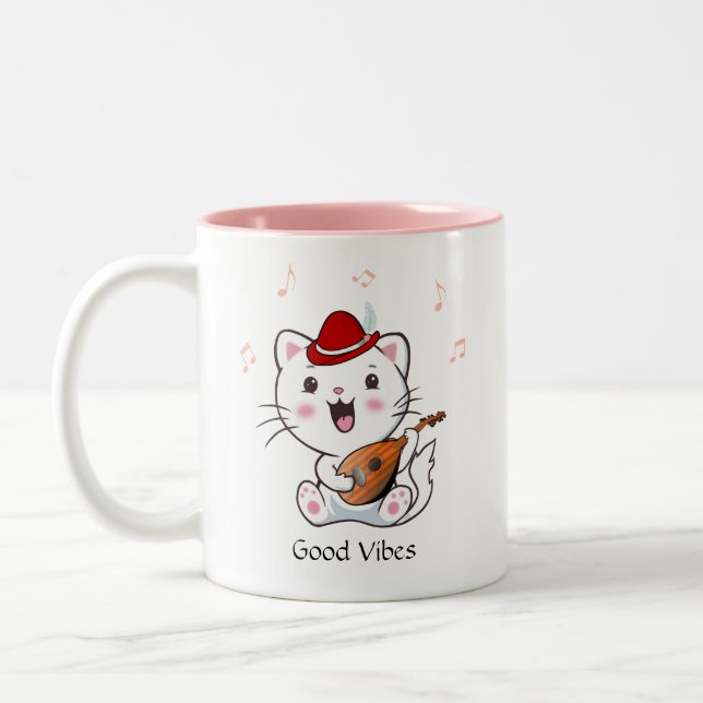 Caneca De Café Em Dois Tons Gatinho Bard Musical com Mandolin (Esquerda)