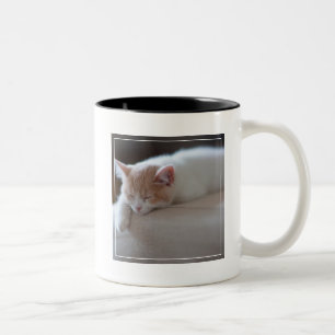 Caneca De Café Em Dois Tons Gatinho bege e branco cansado