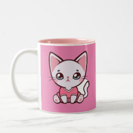 Caneca De Café Em Dois Tons Gatinho de cartoon bonito