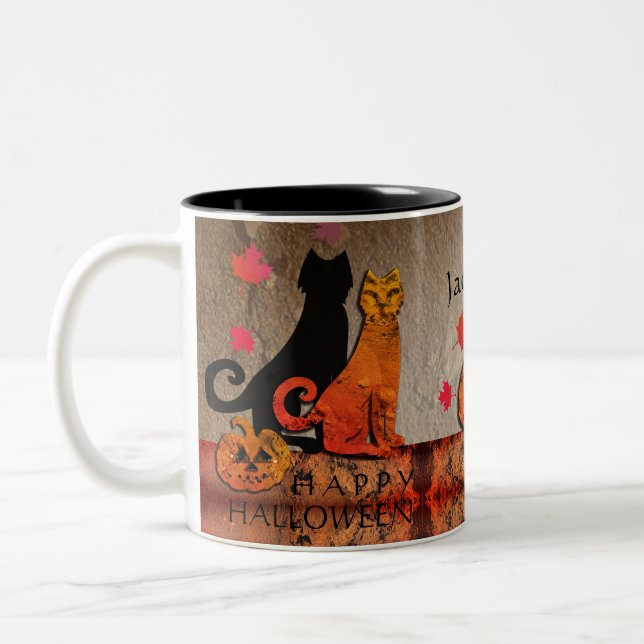 Caneca De Café Em Dois Tons Gatinho de Halloween (Esquerda)