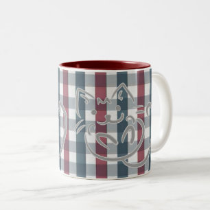 Caneca De Café Em Dois Tons Gatinho e Xadrez