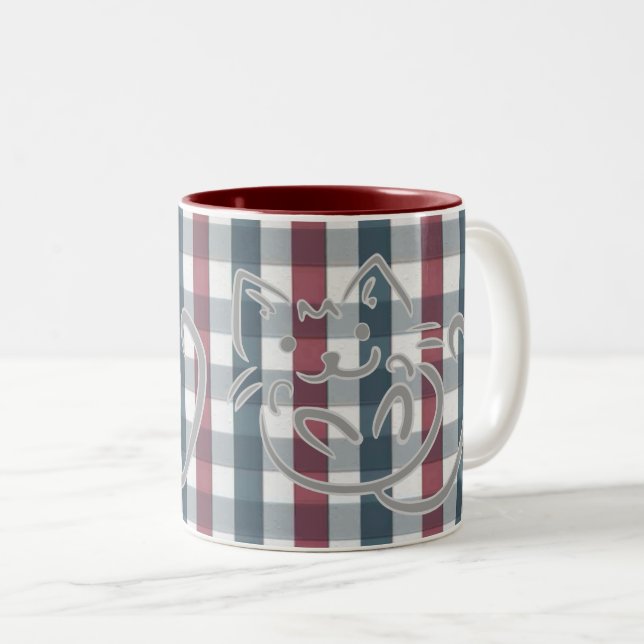 Caneca De Café Em Dois Tons Gatinho e Xadrez (Frente Esquerda)