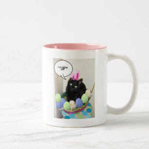 Caneca De Café Em Dois Tons Gatinho felz pascoa