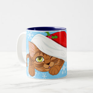 Caneca De Café Em Dois Tons Gatinho Feriado
