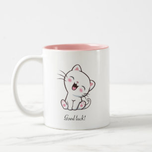 Caneca De Café Em Dois Tons Gatinho Fofo & Coração em Branco