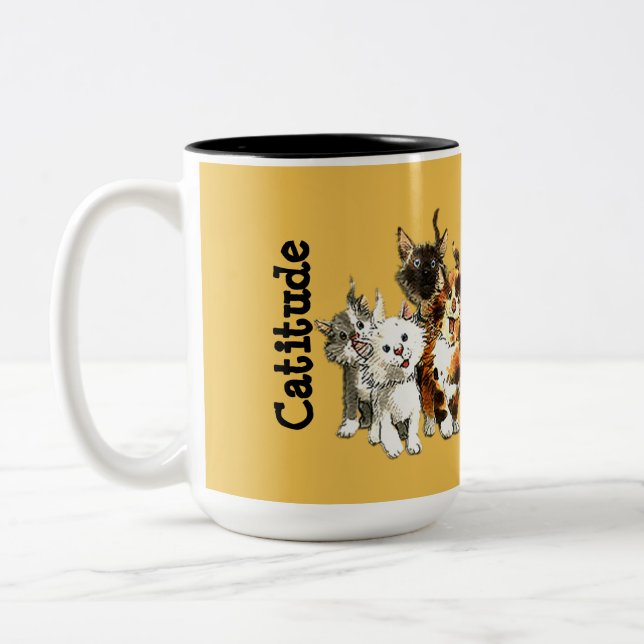 Caneca De Café Em Dois Tons Gatinho Gato Gato Gato Amarelo Coffee Mug (Esquerda)