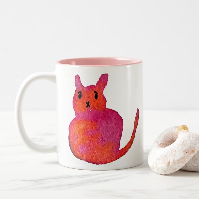 Caneca De Café Em Dois Tons Gatinho giro, rosa, (Com Donut)