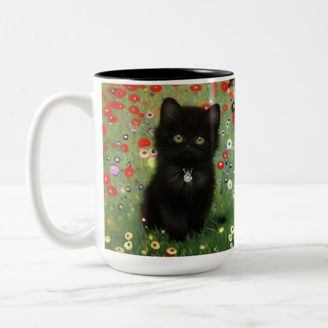 Caneca De Café Em Dois Tons Gatinho Gustav Klimt (Esquerda)