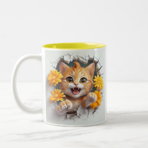 Caneca De Café Em Dois Tons Gatinho Laranja Jogador Quebrando Uma Cra