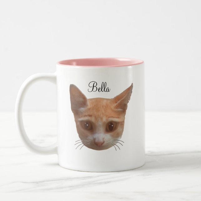 Caneca De Café Em Dois Tons Gatinho malhado ruivo fofo (Esquerda)