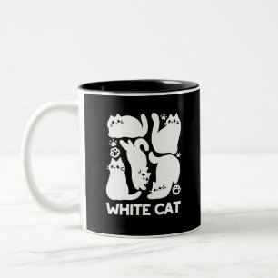 Caneca De Café Em Dois Tons Gatinhos Brancos Silhuettes - Design de Felinos Co