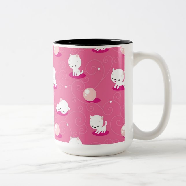 Caneca De Café Em Dois Tons Gatinhos cor-de-rosa com Gatinho bonito Padrões de (Direita)