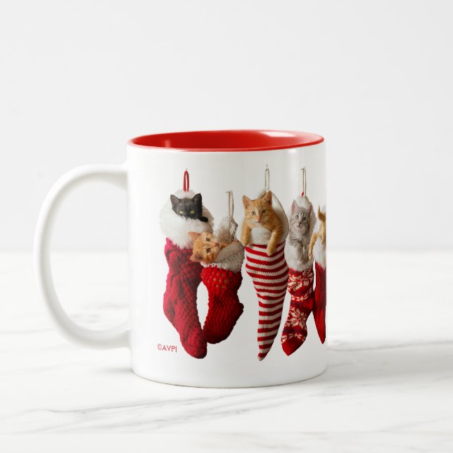 Caneca De Café Em Dois Tons Gatinhos do Natal nas meias (Esquerda)