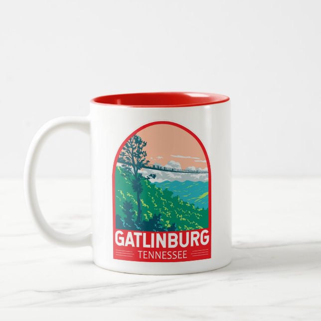 Caneca De Café Em Dois Tons Gatlinburg Tennessee Travel Art Emblem (Esquerda)