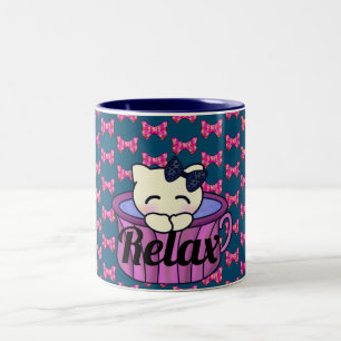 Caneca De Café Em Dois Tons Gato Adorável Relaxando na Taça Bonito de Chá R