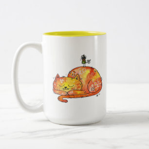 Caneca De Café Em Dois Tons Gato Adormecido Caprichoso Fofo