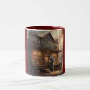 Caneca De Café Em Dois Tons Gato Antropomórfico em frente à Loja Geral