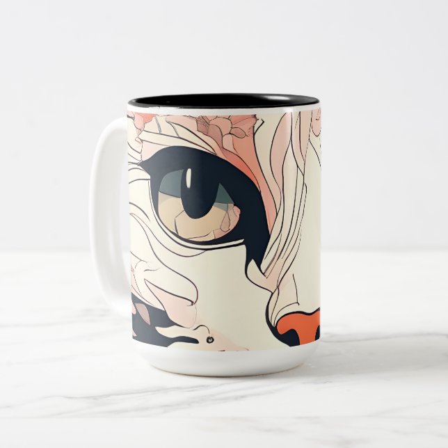 Caneca De Café Em Dois Tons Gato Artístico (Frente Esquerda)