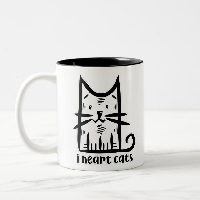 Caneca De Café Em Dois Tons Gato Bigodes, eu amo gatos (Esquerda)
