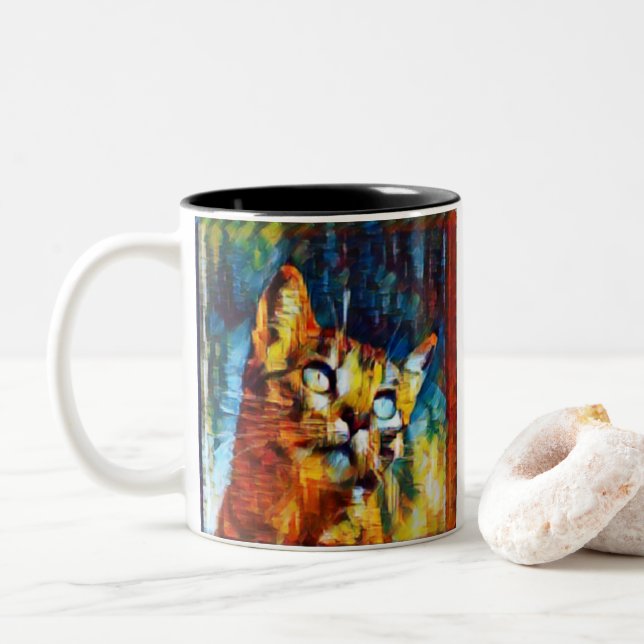 Caneca De Café Em Dois Tons Gato Bonito (Com Donut)