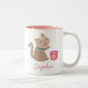 Caneca De Café Em Dois Tons Gato bonito com desenho animado