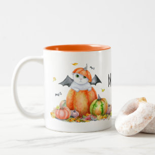 Caneca De Café Em Dois Tons Gato Bonito de Halloween em Abóbora