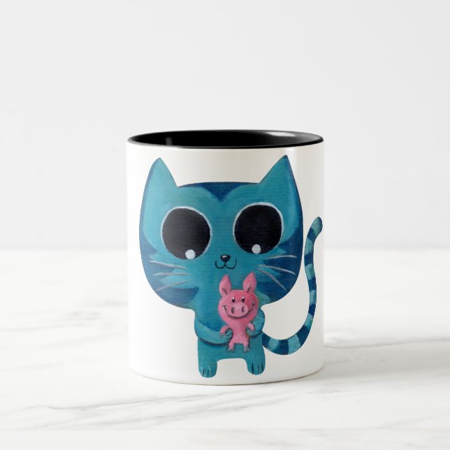 Caneca De Café Em Dois Tons Gato bonito e porco do gatinho (Centro)