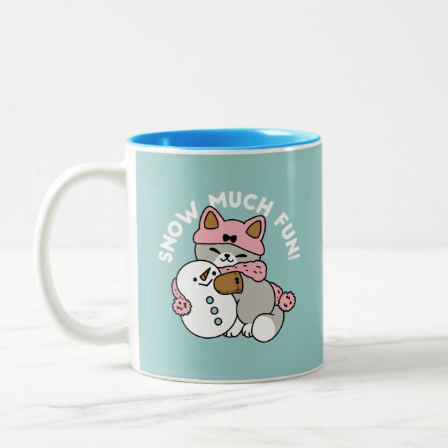 Caneca De Café Em Dois Tons Gato Bonito em Neve Gear com Arte Snowman (Esquerda)