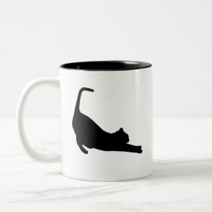 Caneca De Café Em Dois Tons Gato Bonito Esticando