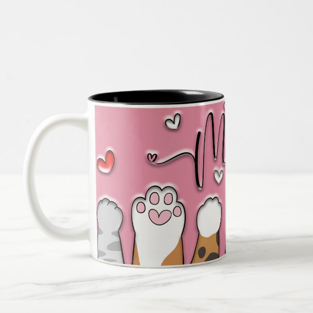 Caneca De Café Em Dois Tons Gato Bonito Mamãe Dotada Mug (Esquerda)