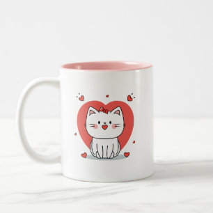 Caneca De Café Em Dois Tons gato branco bonito