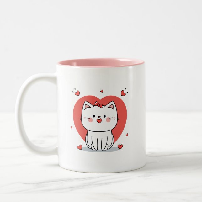 Caneca De Café Em Dois Tons gato branco bonito (Esquerda)