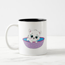Caneca De Café Em Dois Tons gato branco fofo