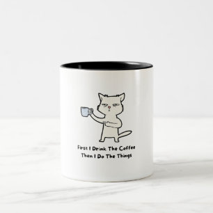 Caneca De Café Em Dois Tons Gato Branco Ilustrado Primeiro