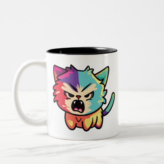 Caneca De Café Em Dois Tons Gato bravo bonito cantando. (Esquerda)