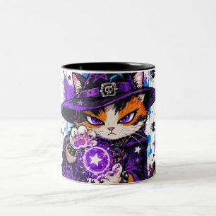 Caneca De Café Em Dois Tons Gato Calico Feiticeiro Halloween