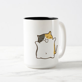 Caneca De Café Em Dois Tons Gato Calico Gordinho - Adesivo Kawaii