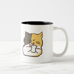 Caneca De Café Em Dois Tons Gato Calico Gordinho - Adesivo Kawaii